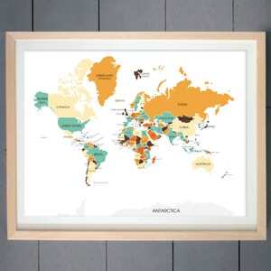 World Map Wall ART PRINT, Gift for him, gift for her, office decor, home decor, statement, Kitchen decor image 5