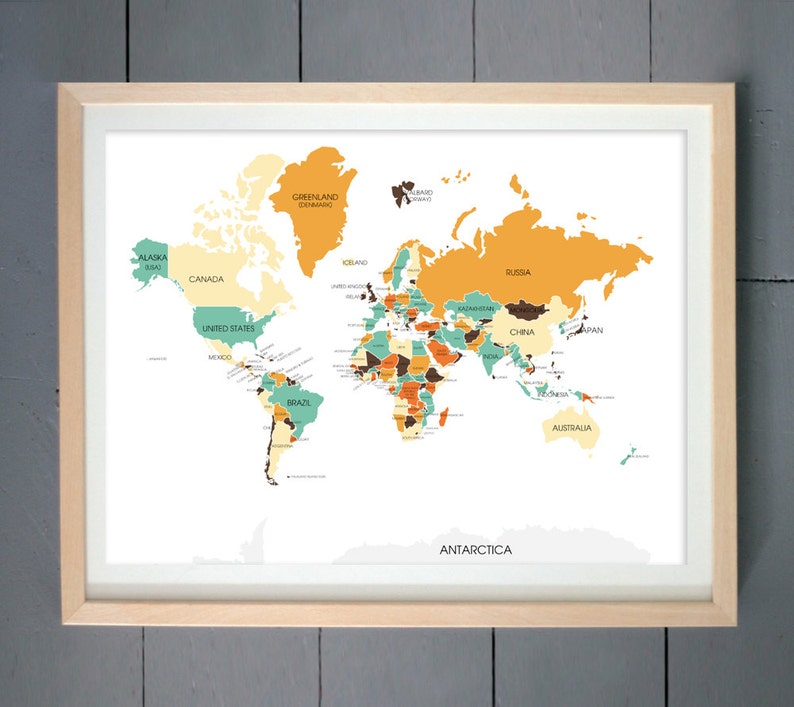world map wall art print gift for him gift for her office etsy