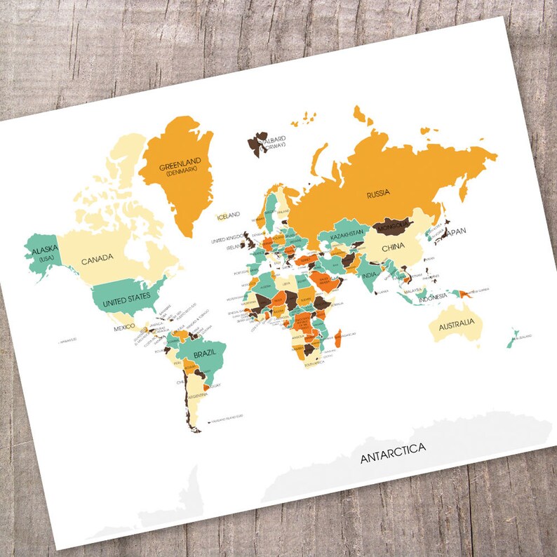 world map wall art print gift for him gift for her office