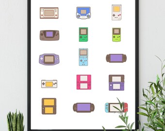 Retro Handheld Gaming Illustration Print, Video Game Wall Art, 8x10 to 24x36