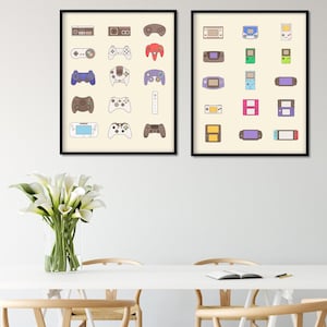 Video Game Room Decor (Set of 2 Bundle)  |  Video Game Art Handheld and Console Evolution, Great for gaming room decor