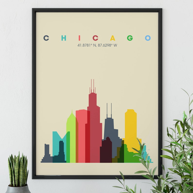 Chicago Skyline Wall Art, Dorm Room Decor, Classroom Poster, Illinois skyline, Skyline art, Office decor, Home decor, Travel cityscape decor image 3