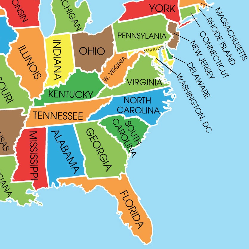 US Travel Map Wall Art Print Colorful Usa Map Large USA Map | Etsy