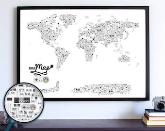 Retro Gaming World Map Poster with Video Game Consoles - Perfect Gift for Man Cave Decor & Dorm Wall
