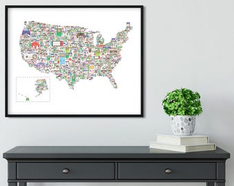 Unique USA Map Created with Video Gamer Controllers and Consoles - Perfect Video Game Posters and Wall Art for Game Room Decor Enthusiasts