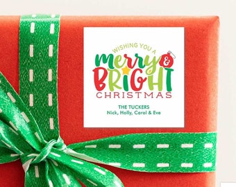 Personalized Christmas Gift Tags Custom Christmas Stickers, Kids Merry & Bright Calling Cards, Holiday Gift Labels Holiday Enclosure Cards