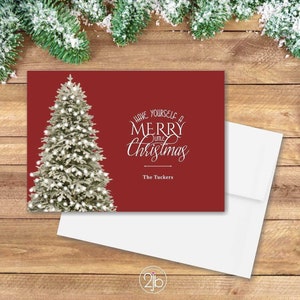 Personalized Christmas Cards, Watercolor Christmas Tree Greeting Cards, Custom Holiday Company Cards, Family Christmas Cards, Flat or Folded