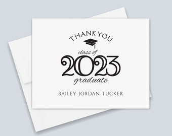 Personalized Graduation Thank You Cards from the Grad Stationery Flat Note Cards, school color options, includes envelopes, cap & tassel