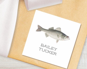 Calling Cards Fish Stationery for Kids Personalized Fishing Gift Tags for Boys Enclosure Cards with Bass Fish Kids Business Cards