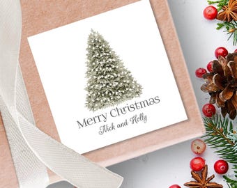 Personalized Christmas Gift Tags, Watercolor Christmas Tree Labels, Family Holiday Stickers