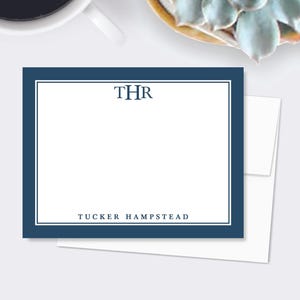 Personalized Monogram Stationery, Men&#39;s Monogram Notecards, Custom Stationery Gift for him, 3 Initials Flat Note Card, deep blue, pick color