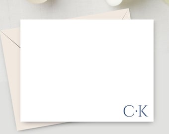Personalized Couples Stationery: Monogrammed His & Hers Flat Note Card Set, Modern Minimalist