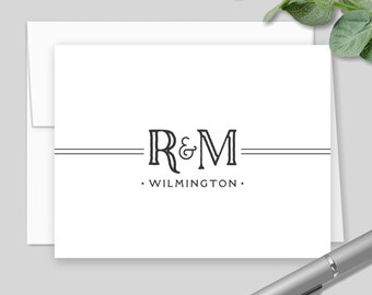 Personalized Couple's Stationery, Initials Note Cards, Wedding Anniversary Gift, Engagement Newlyweds Gift, Set of 10 FOLDED Cards Envelopes