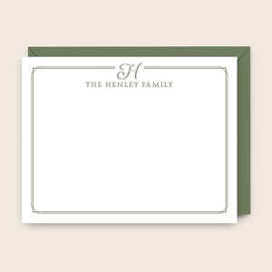 Personalized Family Monogram Stationery Set of Flat Note Cards with Envelopes, Custom Family Gift, Modern Script Initial, Choose Colors