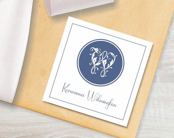 Personalized Monogram Calling Cards, Custom Monogram Square Stickers, Girly Gift Tags, Modern Floral Initial Enclosure Cards or Labels