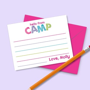 Personalized Camp Stationery for Girls Fill in the Blank Note Cards, Kids Summer Notecards, Cute Colorful Lined Stationary Set and envelopes