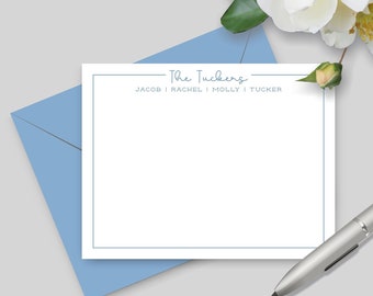 Personalized Family Name Stationery Set, Custom Family Flat Note Cards with Envelopes, Women's Stationary Notecards, Family Gift Pick Colors