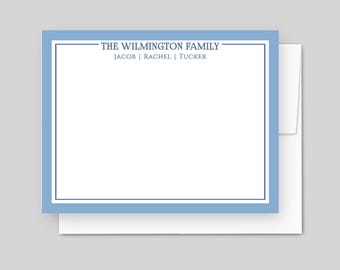 Personalized Family Note Card Set: Custom Flat Stationery with Envelopes