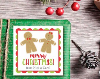 Cute Christmas Gift Tags, Personalized Christmas Calling Cards, Gingerbread Cookie Stickers, Holiday Enclosure Cards, Favor Tag Labels