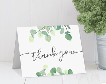 Eucalyptus Greenery Thank you Cards, Wedding Thank You Cards, Bridal or Baby Shower Thank You Notes, set of folded cards with envelopes