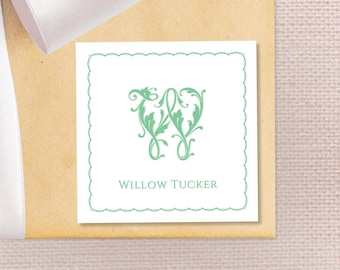 Personalized Calling Cards for Women with Monogram Square Stickers Elegant Gift Tags Floral Initial Enclosure Cards Girly Monogram Labels