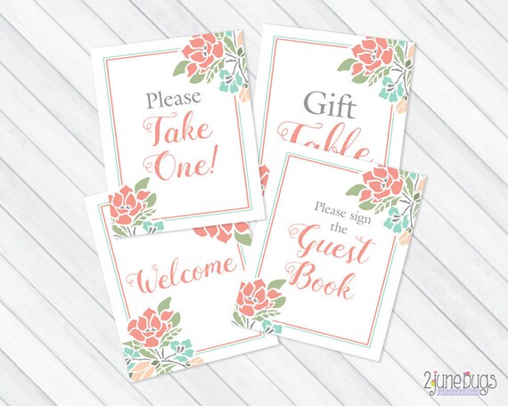 Floral Baby Shower Table Signs Set Of 4 Welcome Favors Gift