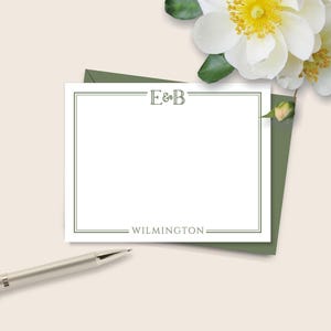Personalized Couples Monogram Stationery, His & Her Initials Flat Note Cards