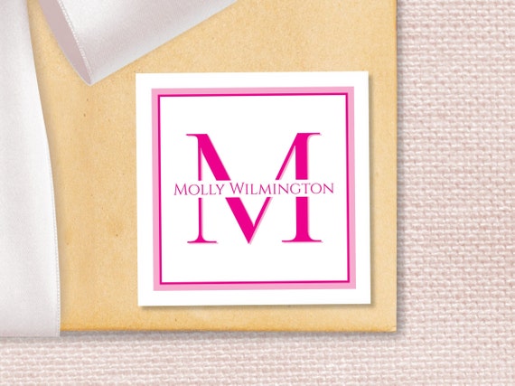 Personalized Monogram Calling Cards for Women Trendy Square Stickers or Girly Gift Tags, Modern Single Initial Enclosure Cards or Labels