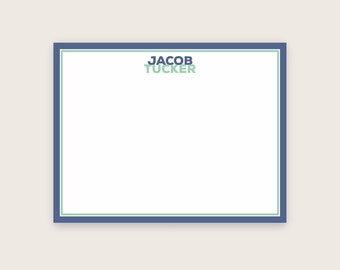Personalized Boy's Stationery Set of Custom Notecards for Teens Stationary Gift Set of Note Cards with Envelopes, Blue & Mint or pick color