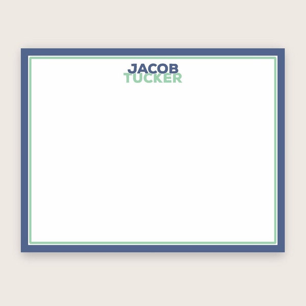 Personalized Boy's Stationery Set of Custom Notecards for Teens Stationary Gift Set of Note Cards with Envelopes, Blue & Mint or pick color