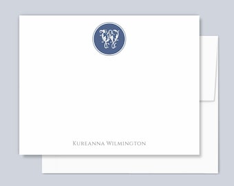 Personalized Women's Monogram Stationery Set of Note Cards Initial Letter Notecards Custom Gift for Girls, Navy Blue Elegant Stationary