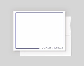 Personalized Men's Stationery Set Modern Men's Notecards Custom gift for Him Professional Stationary Modern Flat Note Cards, dark blue