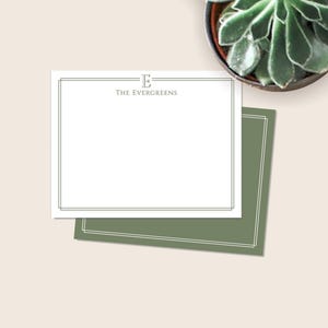 Personalized Family Stationery Set, Initial Flat Note Cards, Classic Elegant Monogram Gift