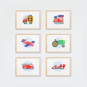 Boy Nursery Wall Art Prints, Transportation Wall Art Nursery Decor, Vehicle Nursery Art for Boy Bedroom Playroom, Set of 6 PRINTS UNFRAMED