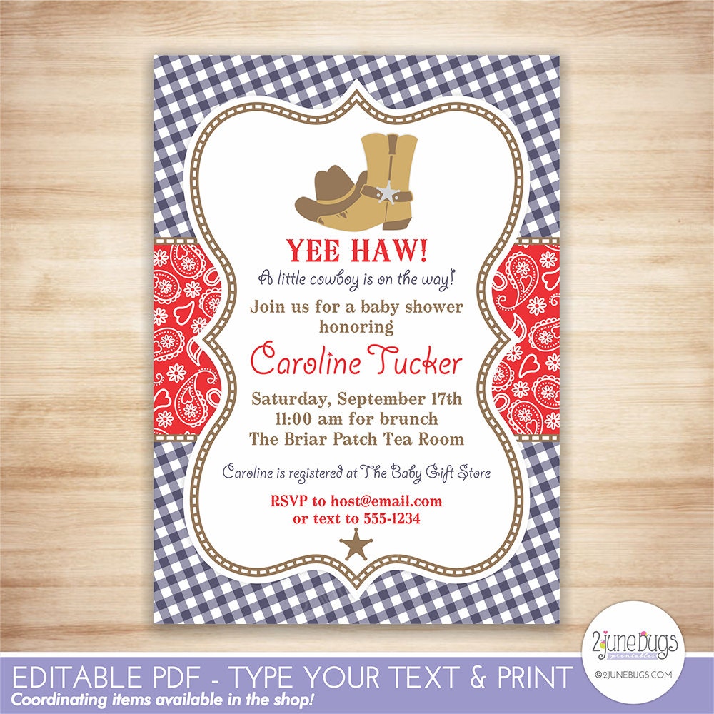 Cowboy Baby Shower Invitation Western Baby Shower Etsy