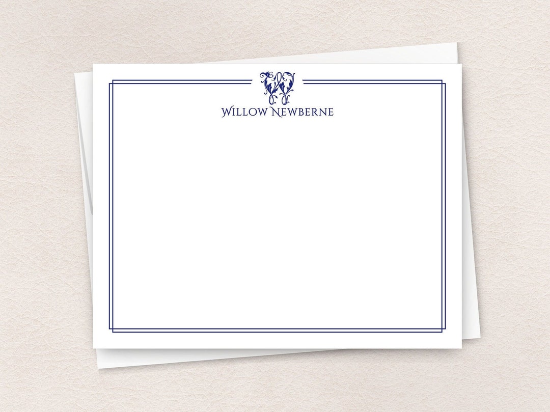 Personalized Monogram Note Card Set - 24 Custom Blue Initial Cards & Envelopes, 4.25"x5.5", Blank Inside For Thank You Notes, Gifts