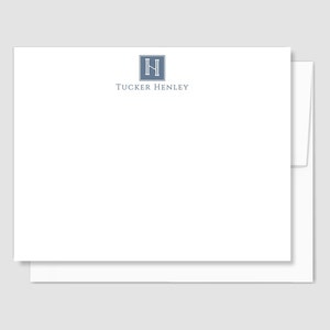 Personalized Men&#39;s Stationery Set Professional Notecards Initial Stationary Custom Gift for Him Monogram Flat Note Cards Slate Blue