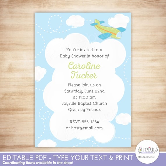 editable airplane baby shower invitation template green airplane baby shower invitation downloads