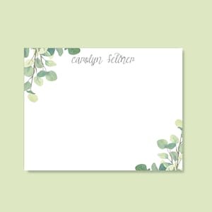 Personalized Eucalyptus Note Cards, Watercolor Greenery Stationery Set for Women, Flat Notecards with envelopes, custom gift for her, Mom
