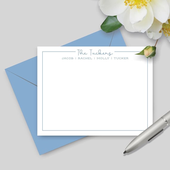 Personalized Family Name Stationery Set, Custom Family Flat Note Cards with Envelopes, Women's Stationary Notecards, Family Gift Pick Colors