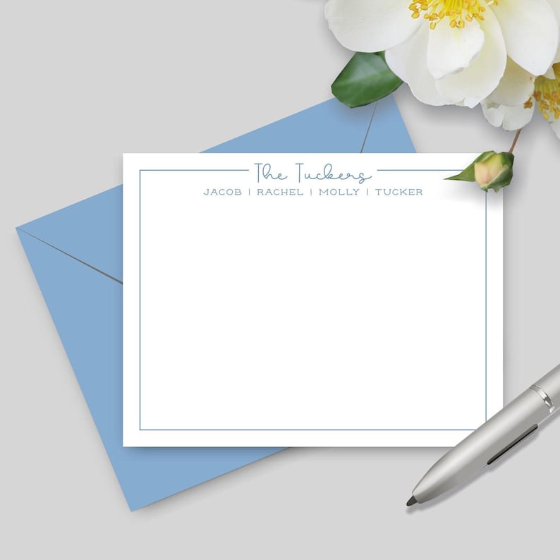 Personalized Family Name Stationery Set, Custom Family Flat Note Cards with Envelopes, Women's Stationary Notecards, Family Gift Pick Colors Bild 1