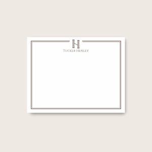 Personalized Monogram Stationery Set of Men's Monogram Notecards Masculine Initial Stationary Custom Gift Monogram Flat Note Cards, brown image 5