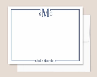 Personalized Women's Stationery Monogram Notecards Modern Custom Monogram Stationary Gift for Women Professional Flat Note Cards, navy blue