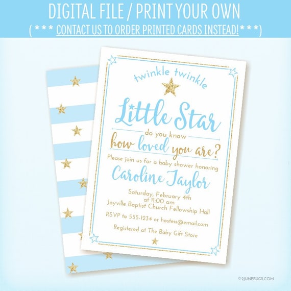 Twinkle Twinkle Little Star Baby Shower Invitation, Blue and Gold Star Baby Boy Shower Invite, Gold Glitter Star, Baby Shower Invites Il_570xn
