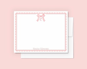 Personalized Baby Girl Shower Thank You Cards Monogram Pink Thank You Notes Watercolor Pink Bow Baby Note Cards Personalized Baby Stationery