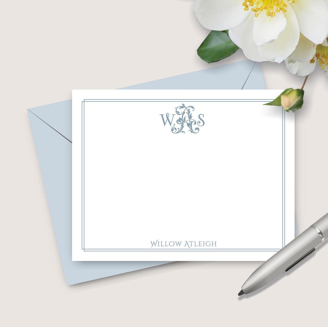 Personalized Women's Monogram Stationery, Ladies Flat Note Cards ...