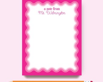 Personalized Scallop Notepad for Girls, Custom Wavy Note Pad for Teacher, Customized Stationery Gift for kids, cute colorful, lined notepad