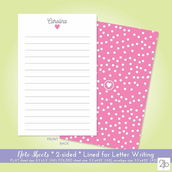 Personalized Girl's Stationery Set, Letter Writing Set, Cute Heart and