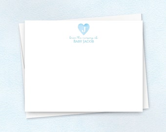 Baby Shower Thank You Cards for Baby Boy Stationery Set of Blue Thank You Note Cards for new baby stationary Monogram FLAT notecards