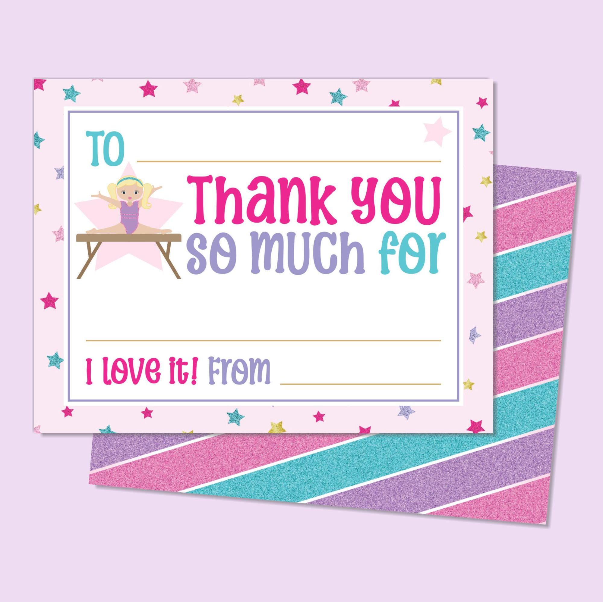 Gymnastics Fill in the Blank Thank You Notes, Girl Gymnast Thank You ...